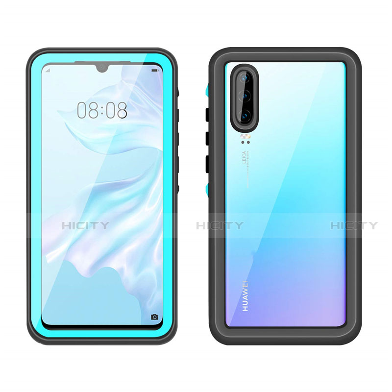 Wasserdicht Unterwasser Silikon Hülle Handyhülle und Kunststoff Waterproof Schutzhülle 360 Grad Tasche T01 für Huawei P30 Cyan