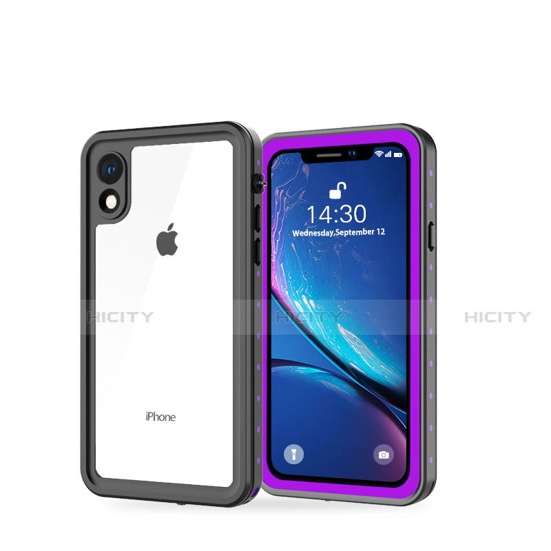 Wasserdicht Unterwasser Silikon Hülle Handyhülle und Kunststoff Waterproof Schutzhülle 360 Grad Tasche W01 für Apple iPhone XR Violett