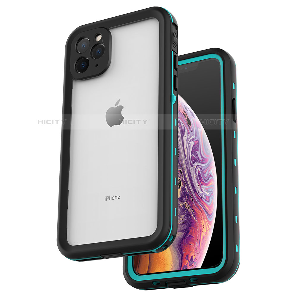 Wasserdicht Unterwasser Silikon Hülle Handyhülle und Kunststoff Waterproof Schutzhülle 360 Grad Tasche W04 für Apple iPhone 11 Pro Cyan